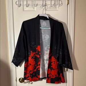 Black and Red Kimono Satin-y Jacket